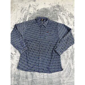 Fubu The Collection Mens XL Button-Up Shirt Blue Monogram Print 100% Polyester